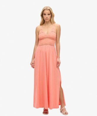 Abito lungo in jersey con pizzo