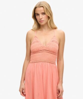 Abito lungo in jersey con pizzo