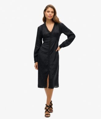 Abito midi con bordi in pizzo
