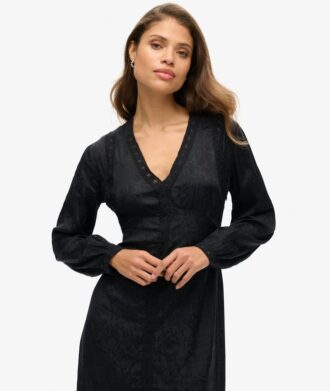 Abito midi con bordi in pizzo