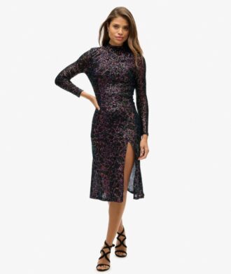 Abito midi con paillettes e schiena scoperta