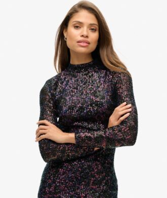 Abito midi con paillettes e schiena scoperta