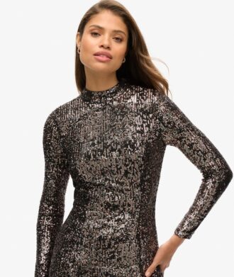 Abito midi con paillettes e schiena scoperta