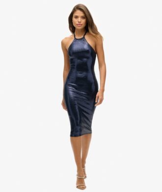 Abito midi con scollo all’americana e paillettes