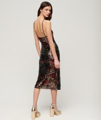 Abito midi con scollo all’americana e paillettes