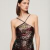 Abito midi con scollo all’americana e paillettes