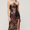 Abito midi con scollo all’americana e paillettes