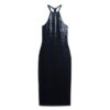 Abito midi con scollo all’americana e paillettes
