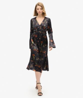 Abito midi in jacquard con maniche svasate