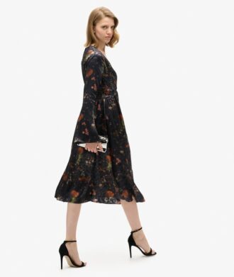 Abito midi in jacquard con maniche svasate
