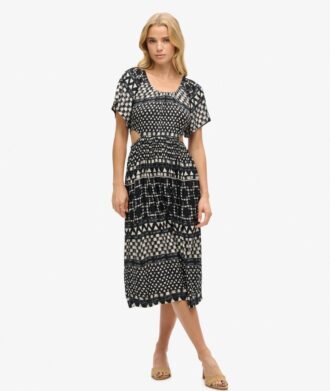 Abito midi stampato con cut-out