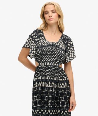 Abito midi stampato con cut-out