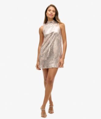 Abito mini senza maniche con paillettes e linea ad A