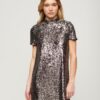Abito T-shirt con paillettes e collo alto
