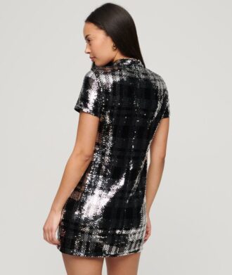 Abito T-shirt con paillettes e collo alto