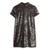 Abito T-shirt con paillettes e collo alto