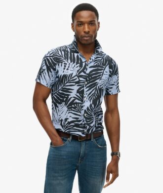 Camicia in lino stampata con colletto aperto