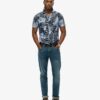 Camicia in lino stampata con colletto aperto
