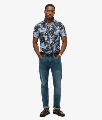 Camicia in lino stampata con colletto aperto
