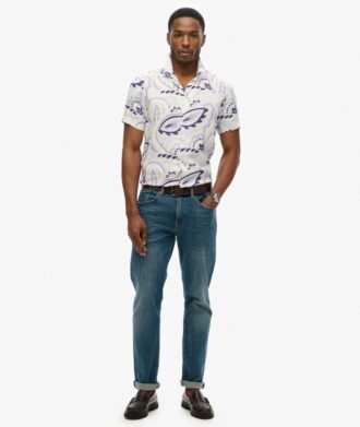 Camicia in lino stampata con colletto aperto
