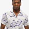 Camicia in lino stampata con colletto aperto