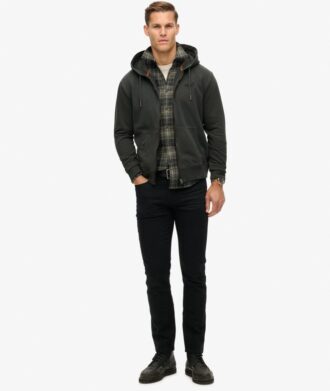 Felpa con cappuccio e zip lavata con logo Essential