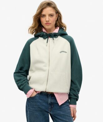 Felpa con cappuccio oversize raglan con zip e logo Essential