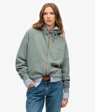 Felpa con cappuccio oversize raglan con zip e logo Essential
