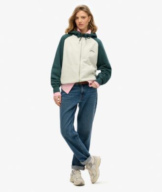 Felpa con cappuccio oversize raglan con zip e logo Essential