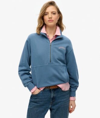 Felpa con mezza zip e logo Essential