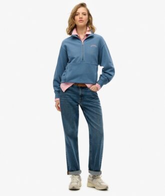 Felpa con mezza zip e logo Essential
