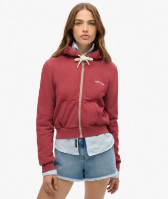 Felpa corta con cappuccio e zip con logo Essential