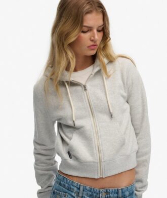Felpa corta con cappuccio e zip con logo Essential