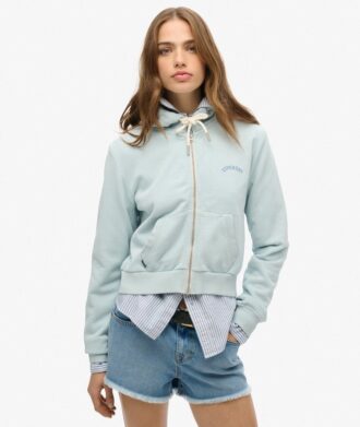 Felpa corta con cappuccio e zip con logo Essential