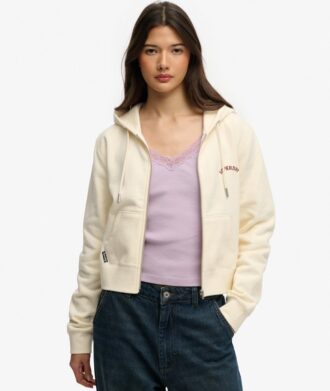 Felpa corta con cappuccio e zip con logo Essential