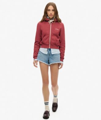 Felpa corta con cappuccio e zip con logo Essential