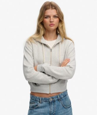 Felpa corta con cappuccio e zip con logo Essential