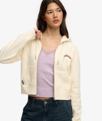 Felpa corta con cappuccio e zip con logo Essential