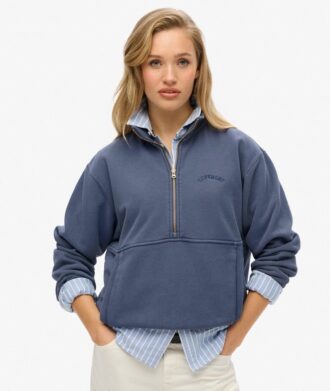 Felpa oversize con mezza zip e logo Essential