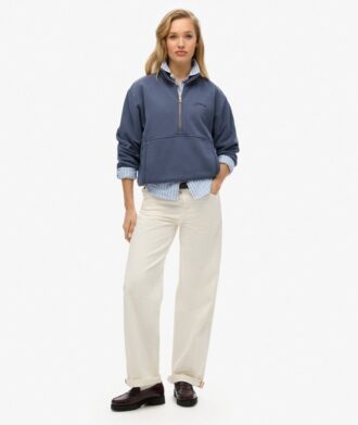 Felpa oversize con mezza zip e logo Essential