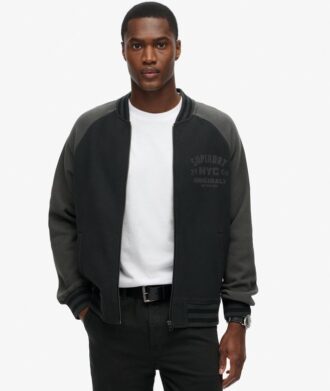 Giacca bomber in jersey con grafica College