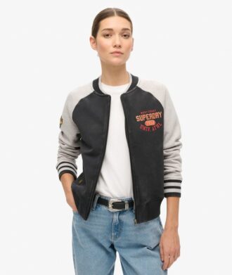 Giacca bomber in jersey con grafica College Script