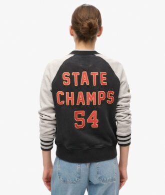 Giacca bomber in jersey con grafica College Script