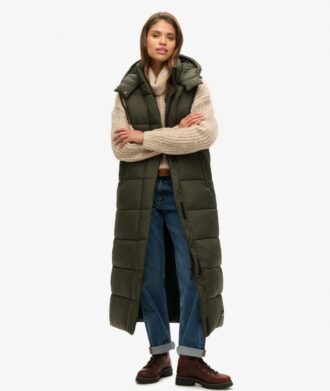 Gilet lungo con cappuccio in ripstop