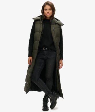 Gilet lungo con cappuccio in ripstop