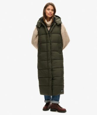 Gilet lungo con cappuccio in ripstop