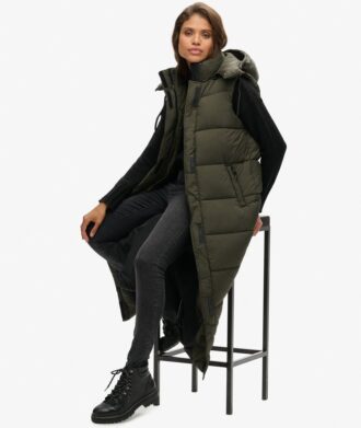 Gilet lungo con cappuccio in ripstop