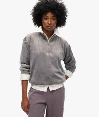 Maglia in velluto Country Club con mezza zip
