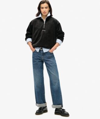 Maglia in velluto Country Club con mezza zip