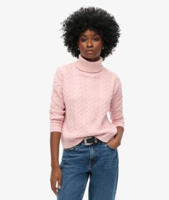 Maglione a collo alto con lavorazione a trecce e spalle scese